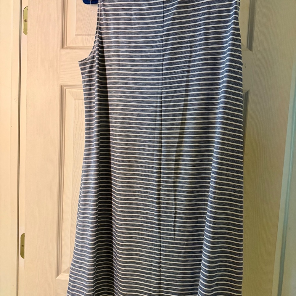 Max Studio sleeveless sundress, blue/grey and white pinstripe, NWT - Picture 2 of 4